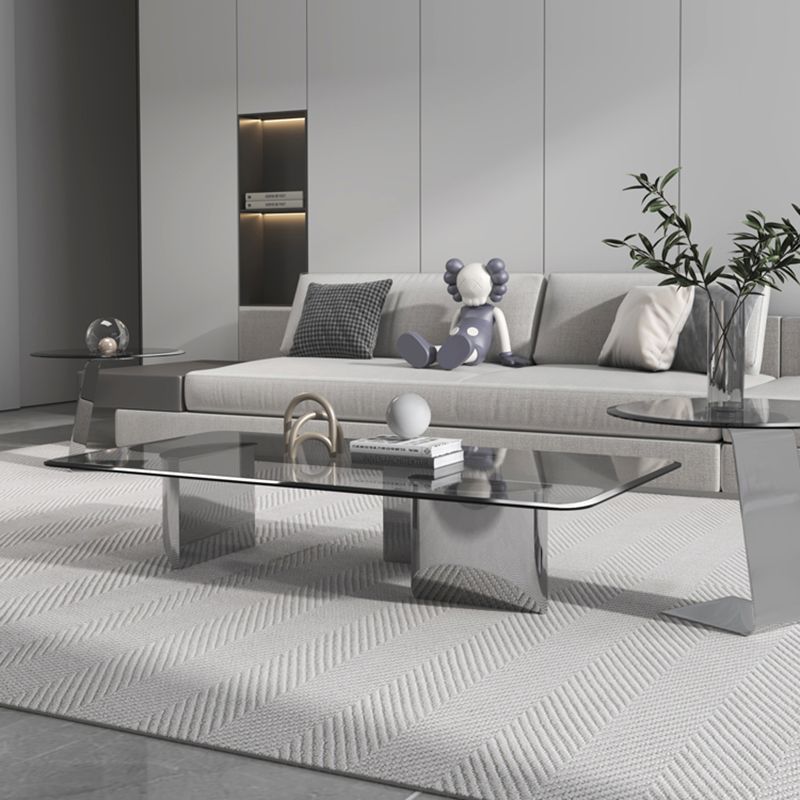 13.7" Contemporary Style 3 Legs Metal Base Square Glass Top Coffee Table Clearhalo 'Coffee & Accent Tables' 'Coffee Tables' 'coffee_tables' 'furn' 'furn_coffee_tables' 'Furniture' 'Living Room Furniture' 1200x1200_0f6c62df-0664-4d07-8baf-9f76cfbf11b1