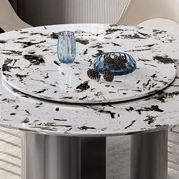 Table à manger ronde moderne Table à manger en pierre avec socle en acier inoxydable