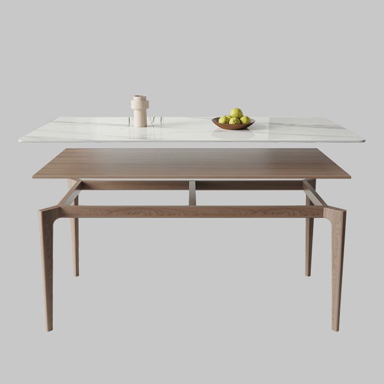 Mid-Century Rectangle Dining Table Stone Dining Table with Solid Wood Legs Clearhalo 'Dining Tables & Seating' 'Dining Tables' 'dining_table' 'furn' 'furn_dining_table' 'Furniture' 'Kitchen & Dining Furniture' 1200x1200_0f6f0feb-f353-4fbd-bd28-2c8700863d9f