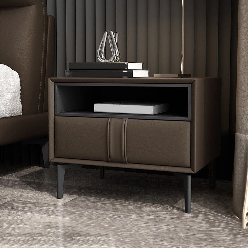 Modern Faux Leather 1/2 - Drawer Nightstand 18.5" Tall Nightstand