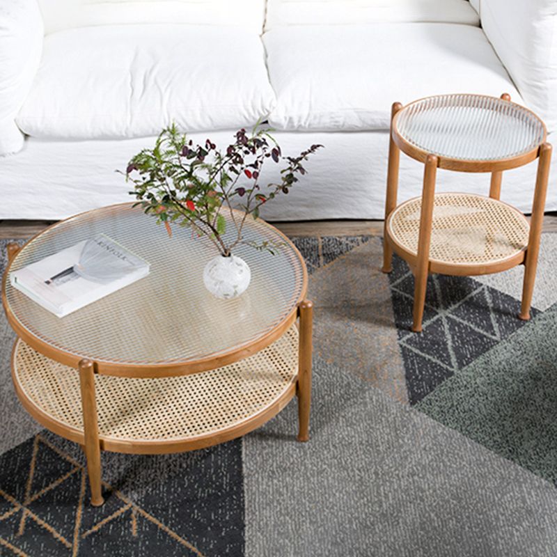 Modern Wood 4 Legs 1 Coffee Table with Shelf Round Glass Table Clearhalo 'Coffee & Accent Tables' 'Coffee Tables' 'coffee_tables' 'furn' 'furn_coffee_tables' 'Furniture' 'furniture_coffee_tables' 'Living Room Furniture' 1200x1200_0f736ddb-d88d-4b94-aaf6-dc387402f5cf