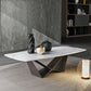 Glam rechthoekige witte salontafel met marmeren blad en stalen onderstel