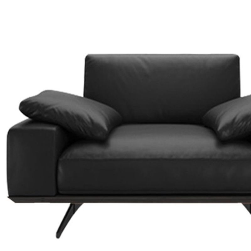 Leather Sofa in Black Stain Resistant Living Room Seating with Pillows