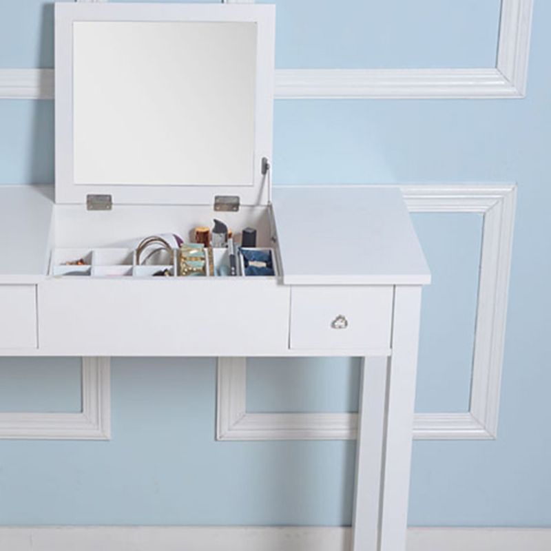 Capovolgimento a specchio singolo vanity scrivania doppia cassettiera dritta piedi in bianco in bianco