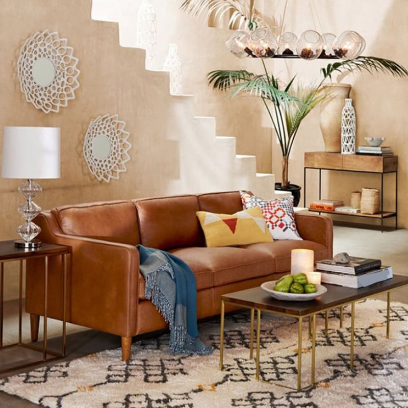 Canapé de bras carré arrière en vrac canapé en faux cuir stationnaire avec coussins