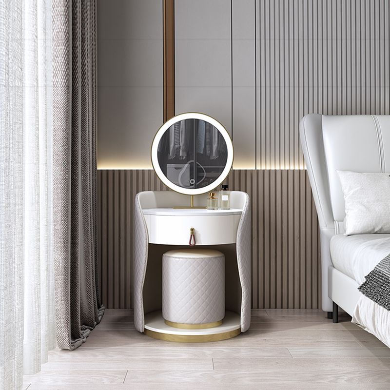 Mesa de tocador de madera y metal Taburada de tocador de cuero sintético