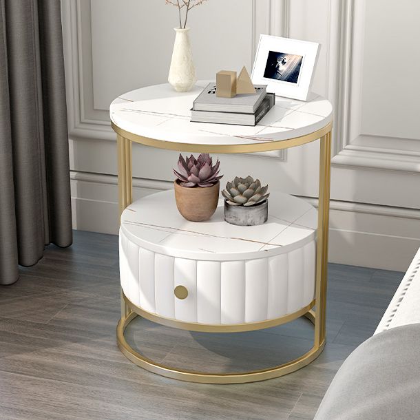 22" H Metal Nightstand Glam Stone Top 1-Drawer Open Storage Night Table Clearhalo 'Bedroom Furniture' 'furn' 'furn_night_stand' 'Furniture' 'night_stand' 'Nightstands' 1200x1200_0f8051c3-cf9a-4a18-ae65-0f506d59dcb7