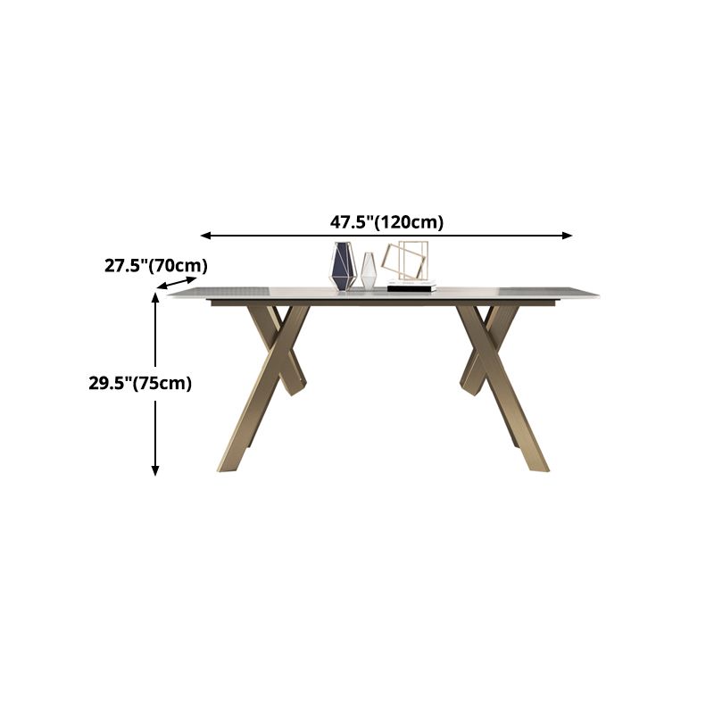 Tavolo da rettangolo del tavolo in pietra sinterizzato di lusso con base in metallo oro e 4 gambe