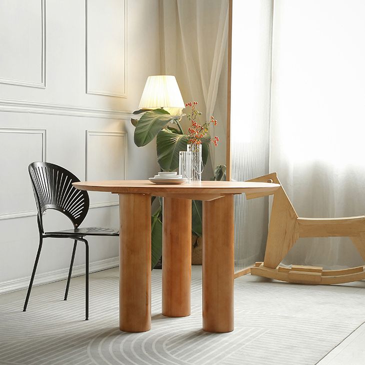 Round Pedestal Contemporary Dining Table Brown Tone Fixed Table of Solid Wood Clearhalo ' dining_table' 'Dining Tables & Seating' 'Dining Tables' 'furn' 'furn_dining_table' 'Furniture' 'furniture_dining_table' 'Kitchen & Dining Furniture' 'kitchen&dining_furn' 'kitchen' 'kitchen_dining_table' 1200x1200_0f83aea7-9eec-48a5-9bf4-ddfcdd6f1bf4