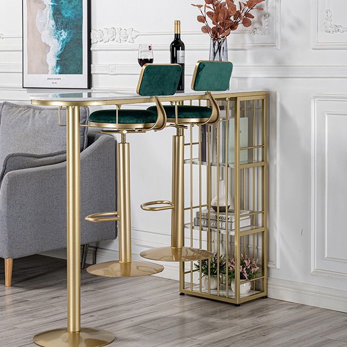 Glam Gold Iron Bistro Table White Stone Top Indoor Bar Dining Table with Shelf Clearhalo 'Bar Furniture' 'Bar Tables' 'bar_tables' 'furn' 'furn_bar_tables' 'Furniture' 'furniture_bar_tables' 'Kitchen & Dining Furniture' 1200x1200_0f841a5b-9d25-4492-abb2-12374b33be0c