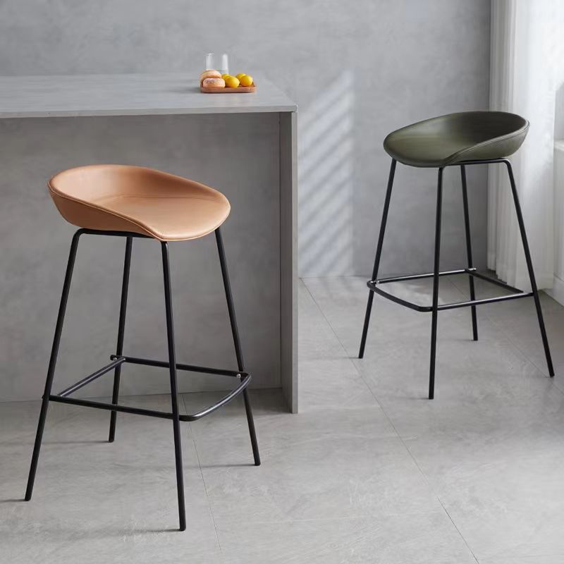 Contemporary Leather Counter Stools Metal Bar Stool for Living Room