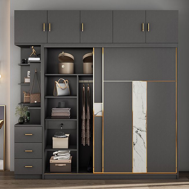 Hedendaagse stijl Garderobe Armoire Gray Engineered Wood Garderobe