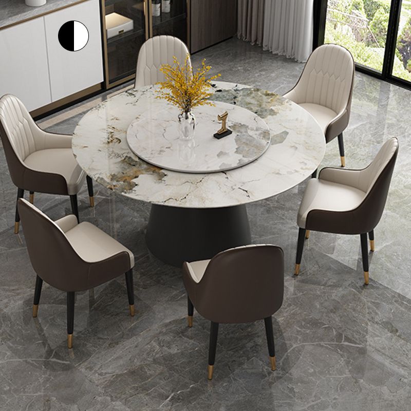 White Round Stone Dining Table Modern Convertible Furniture with Pedestal Base for Home Clearhalo 'Dining Tables & Seating' 'Dining Tables' 'dining_table' 'furn' 'furn_dining_table' 'Furniture' 'Kitchen & Dining Furniture' 1200x1200_0f882ed0-f419-4cc3-aec8-f3b834447a9b