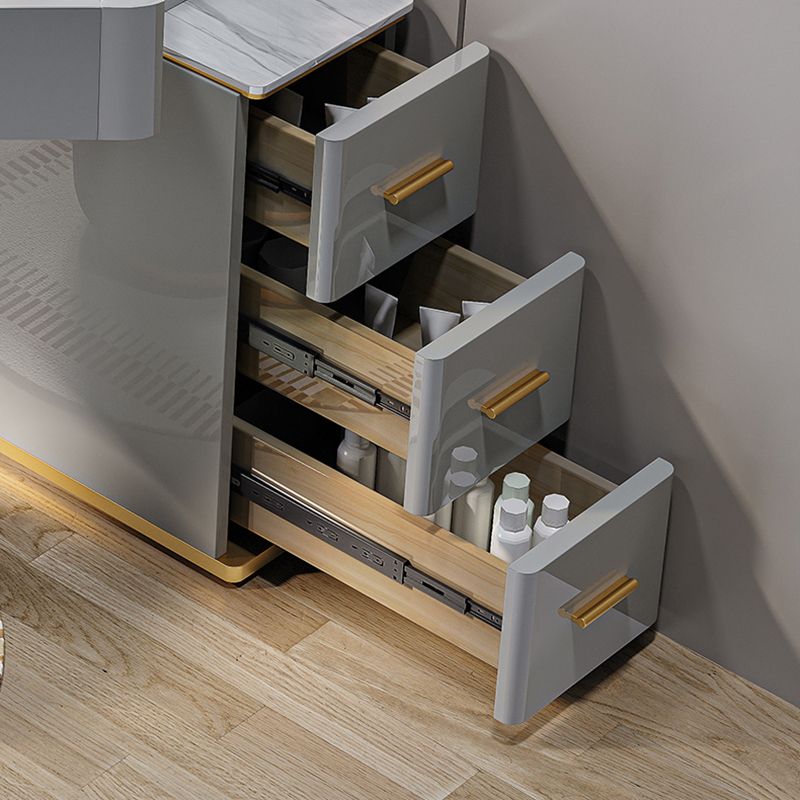 Glam Dressing Table Stool Set with Drawers, Slate Top Makeup Vanity Set