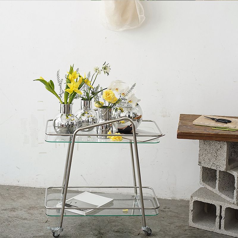 Modern Glass End Slide Table 2-Tier Corner Table with Storage