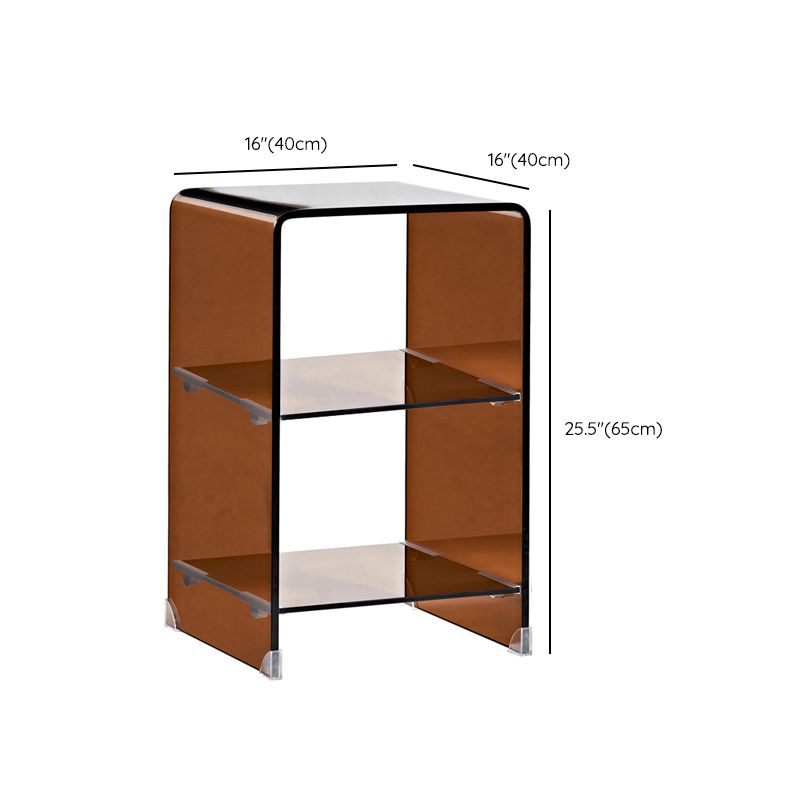 Modern Glass Corner Table Square Brown Side End Table for Living Room
