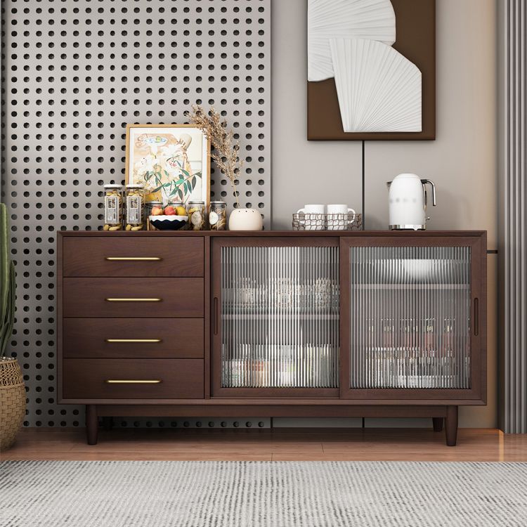 Twee deuren vier laden Sideboard Bruin 32-inch hoogtebuffettafel voor woonkamer