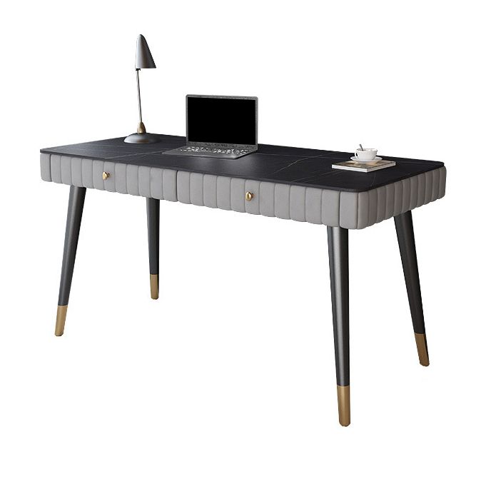 Contemporary Office Desk Sintered Stone Desktop with 2 Drawers Black Table Leg Desk Clearhalo 'furn' 'furn_office_desk' 'Furniture' 'Office Desks' 'Office Furniture' 'office_desk' 1200x1200_0faa09f0-cc62-49ce-ae34-10d3cf0ec513