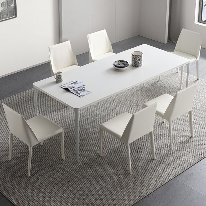 Rectangle Dining Table White Stone Top Table with 4 Legs Base Clearhalo 'Dining Tables & Seating' 'Dining Tables' 'dining_table' 'Furniture' 'furniture_dining_table' 'Kitchen & Dining Furniture' 'kitchen' 'kitchen_dining_table' 1200x1200_0faaca67-8e89-4254-93b1-b553152737f5