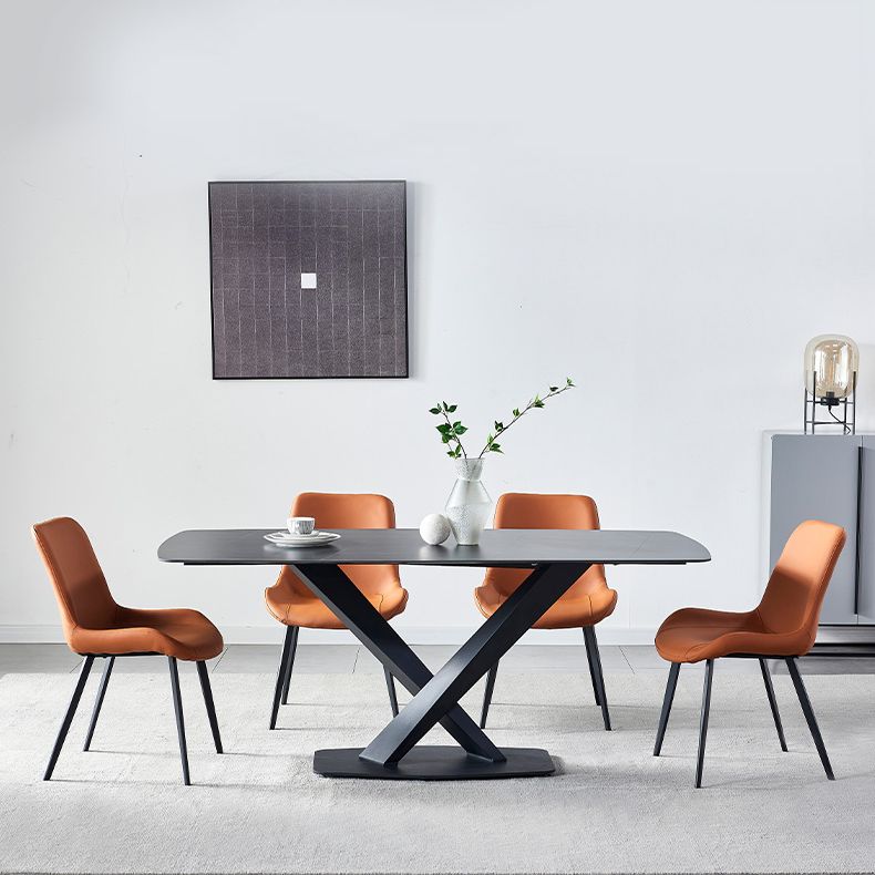 Modern Style Blak Slate Dining Table Rectangular Formal Dinette Set with Metal Base Clearhalo 'Dining Room Sets' 'Dining Tables & Seating' 'dining_room_set' 'furn' 'furn_dining_room_set' 'Furniture' 'furniture_dining_room_set' 'Kitchen & Dining Furniture' 'kitchen&dining_furn' 'kitchen' 1200x1200_0faae3ef-2efc-44df-83c5-5eacf44d583a