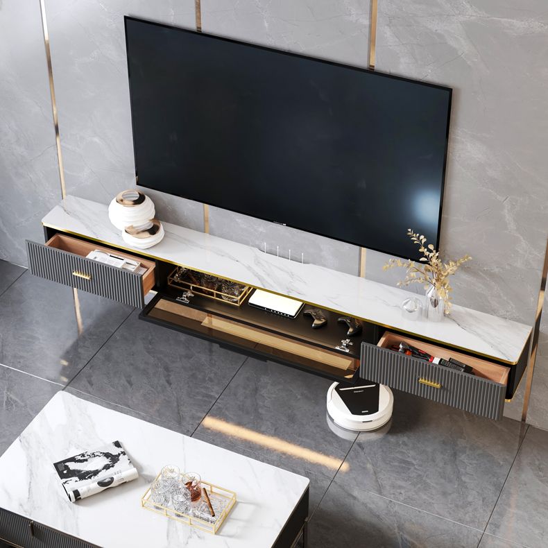 2 Drawers Glam Style TV Stand Stone Wall-mounted TV Cabinet with Door Clearhalo 'furn' 'furn_tv_stands_entertainment_centers' 'Furniture' 'Living Room Furniture' 'TV Stands & Entertainment Centers' 'TV Stands & Media Storage Furniture' 'tv_stands_entertainment_centers' 1200x1200_0fac9c98-d3bd-4cfe-a592-27761b4aeebf