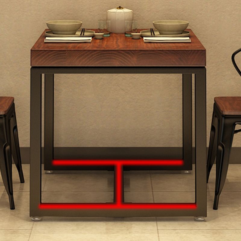 Solid Wood Dining Table Industrial Square Table with Black Frame