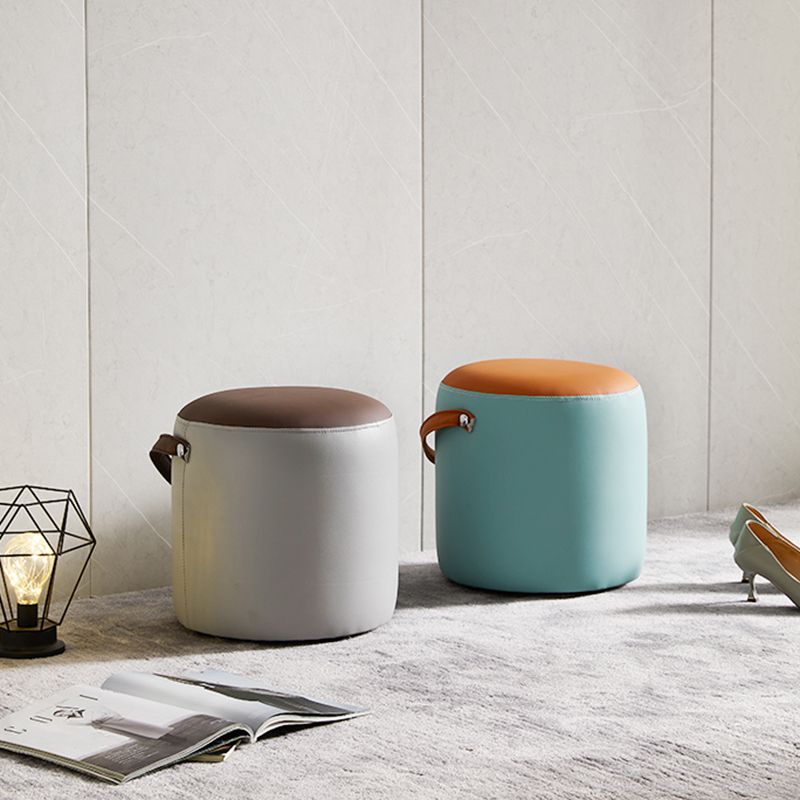 Creative Round Footstool Ottoman Patchwork Color Block Leather Ottoman Clearhalo 'furn' 'furn_ottomans_poufs' 'Furniture' 'Living Room Furniture' 'Ottomans & Poufs' 'ottomans_poufs' 1200x1200_0fae5ba7-4fba-4a55-907d-e59ab970d28a