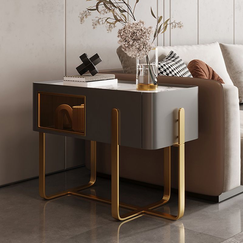 Cross Legs End Table 1-Drawer Tray Top Corner Table with Cabinet Clearhalo 'Coffee & Accent Tables' 'End & Side Tables' 'end_side_tables' 'furn' 'furn_end_side_tables' 'Furniture' 'Living Room Furniture' 1200x1200_0faeced8-105a-45a9-a3a5-d3a4818ff392