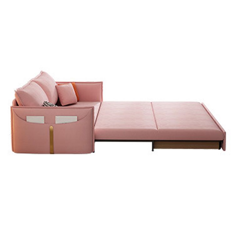 Pink Pillow Back Loveseat Foldable Sleeper Sofa with Storage