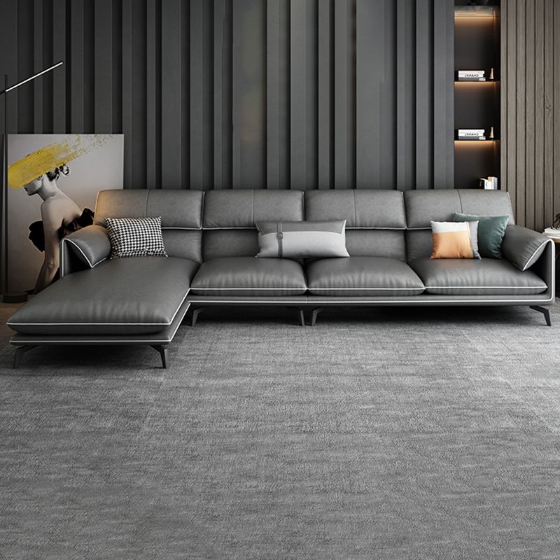 35"H Contemporary Sectional Sofa Leather Grey Stationary Sectionals Clearhalo 'furn' 'furn_sectionals' 'Furniture' 'Living Room Furniture' 'Sectionals' 1200x1200_0fb44ae4-60ab-4906-a009-7fc697bf3d63