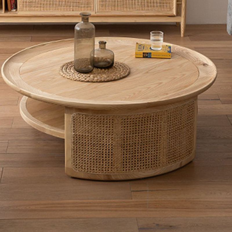 Wooden 1 Single Cocktail Table with Shelf Round Coffee Table