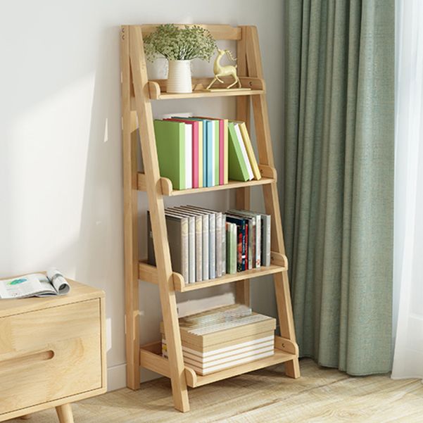 Modern Ladder Bookshelf Solid Wood Open Back Bookcase for Home
