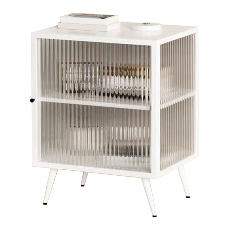 Tavolo da notte in vetro e metallo moderno comodino aperto minimalista con gambe