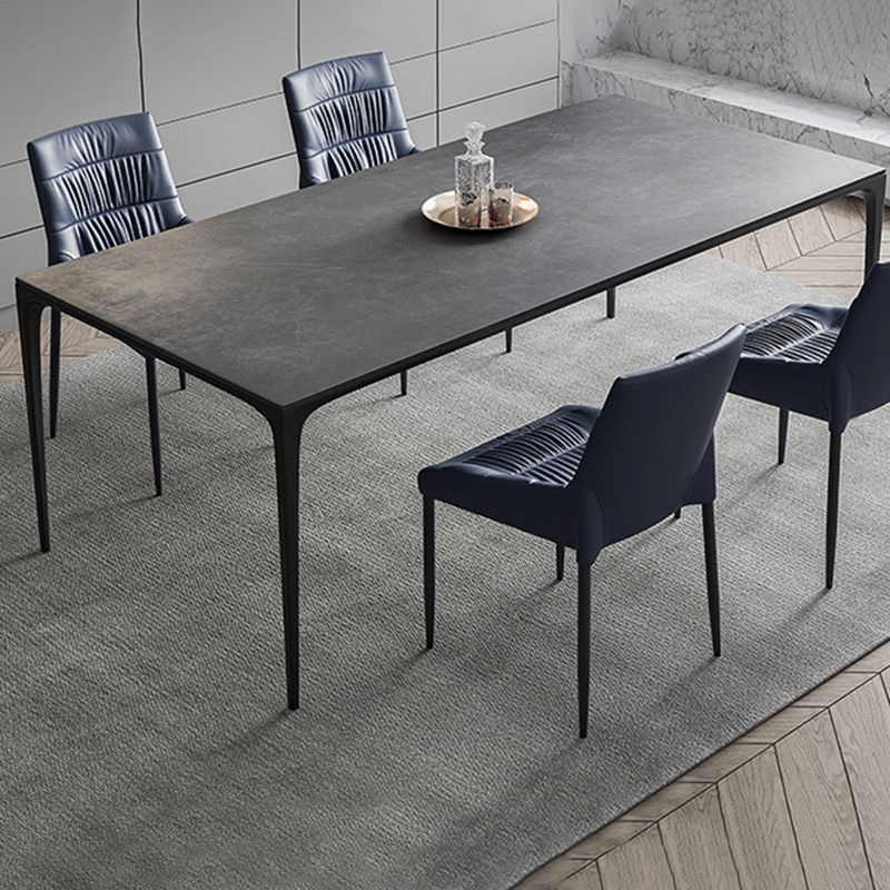 Modern Rectangular Grey Stone Top Dining Table with 4 Black Legs Clearhalo 'Dining Tables & Seating' 'Dining Tables' 'dining_table' 'furn' 'furn_dining_table' 'Furniture' 'Kitchen & Dining Furniture' 1200x1200_0fba8c48-2f7a-49ee-a9a5-376505b5850a