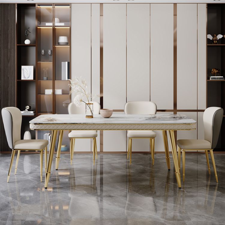 グラムダイニングテーブルセット1/5 PCS布張りのサイドチェア付き長方形のダイニングテーブル