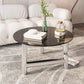 Table basse ronde en verre et acier, 3 pieds, 1 table basse simple