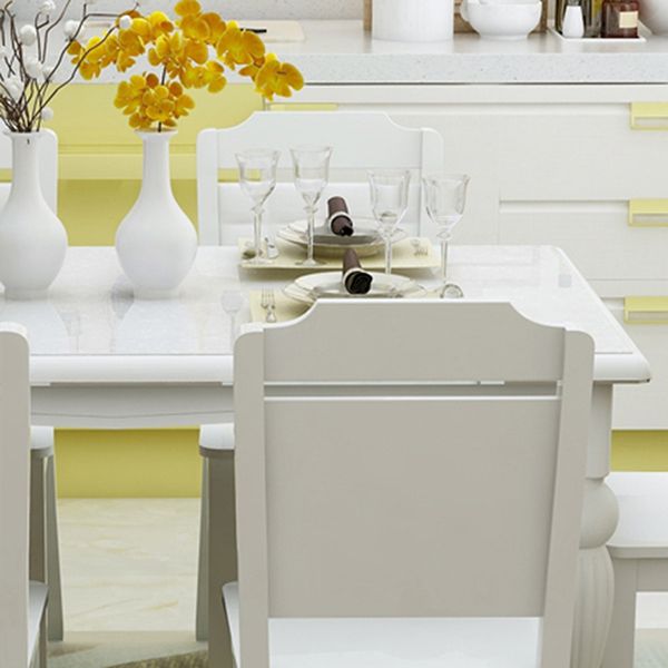 Moderno tavolo da pranzo in vetro rettangolare bianco con gambe in legno massiccio