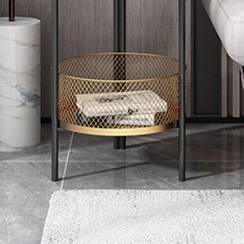 23.6" Tall Modern Round Glass Top Side Table Iron 3 Legs End Table with Storage