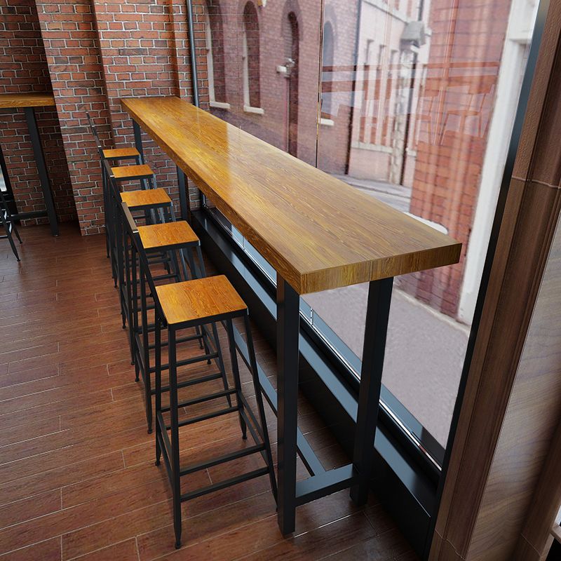 42-inch Height Bar Table Brown Wood Top Metal Base Bistro Table for Coffee Shop Clearhalo 'Bar Furniture' 'Bar Tables' 'bar_tables' 'furn' 'furn_bar_tables' 'Furniture' 'furniture_bar_tables' 'Kitchen & Dining Furniture' 1200x1200_0fc557d5-0ade-4c95-be18-c80c768a7732