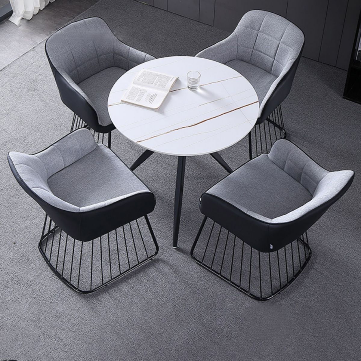 Modern Style Round Dinner Table Sintered Stone Table with Metal Base for Home Use Clearhalo ' dining_table' 'Dining Tables & Seating' 'Dining Tables' 'furn' 'furn_dining_table' 'Furniture' 'furniture_dining_table' 'Kitchen & Dining Furniture' 'kitchen&dining_furn' 'kitchen' 'kitchen_dining_table' 1200x1200_0fc8f2a5-5639-48c5-949e-899c00137831
