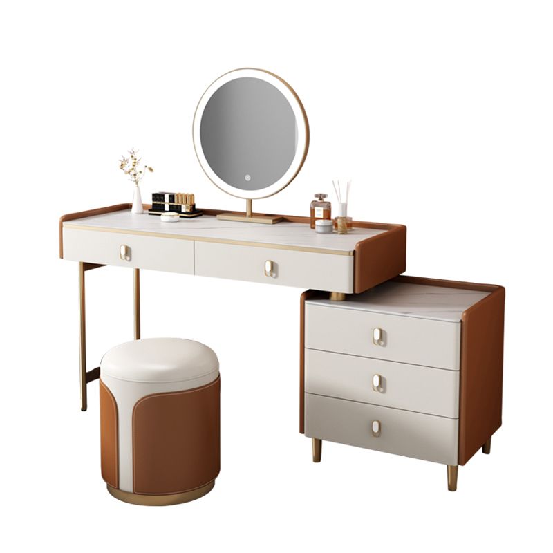 Coiffeuse de vanité miroir en bois à chambre blanche contemporaine