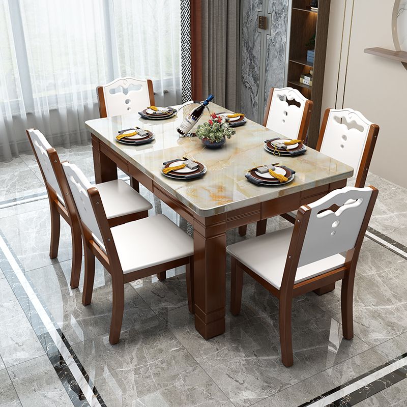 Mesa de comedor rectangular contemporánea Colección de comedor de mármol con 4 pies