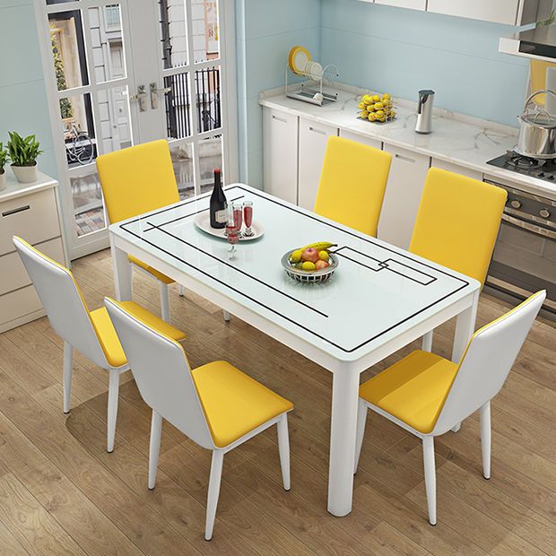 Modern White Glass Dining Table Rectangle Dining Table for Kitchen Clearhalo 'Dining Tables & Seating' 'Dining Tables' 'dining_table' 'furn' 'furn_dining_table' 'Furniture' 'Kitchen & Dining Furniture' 1200x1200_0fd74e0d-62f3-41b1-8775-df641db06726