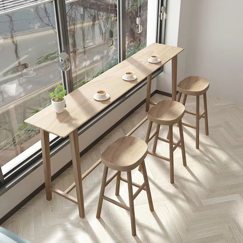 1/4 pièces Table de pub en bois massif rectangle moderne avec tabourets hauts