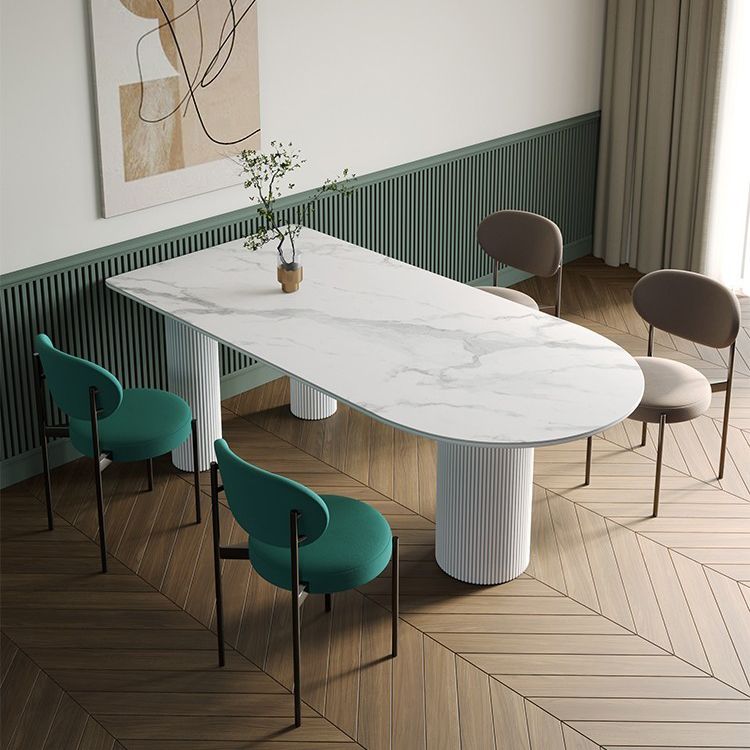 Contemporary Dining Table Sintered Stone Dining Table with 3 White Legs for Dining Clearhalo ' dining_table' 'Dining Tables & Seating' 'Dining Tables' 'furn' 'furn_dining_table' 'Furniture' 'furniture_dining_table' 'Kitchen & Dining Furniture' 'kitchen&dining_furn' 'kitchen' 'kitchen_dining_table' 1200x1200_0fda037e-dab8-42be-8ee7-d98337020f55