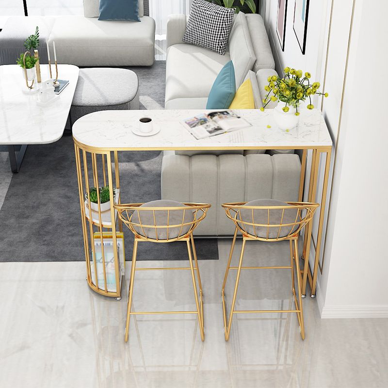 Glam Iron Bar Dining Table White Faux Marble Top Indoor Bistro Table with Shelf Clearhalo 'Bar Furniture' 'Bar Tables' 'bar_tables' 'furn' 'furn_bar_tables' 'Furniture' 'furniture_bar_tables' 'Kitchen & Dining Furniture' 1200x1200_0fda80f3-ed8c-47ad-96de-36aea14ae7e5