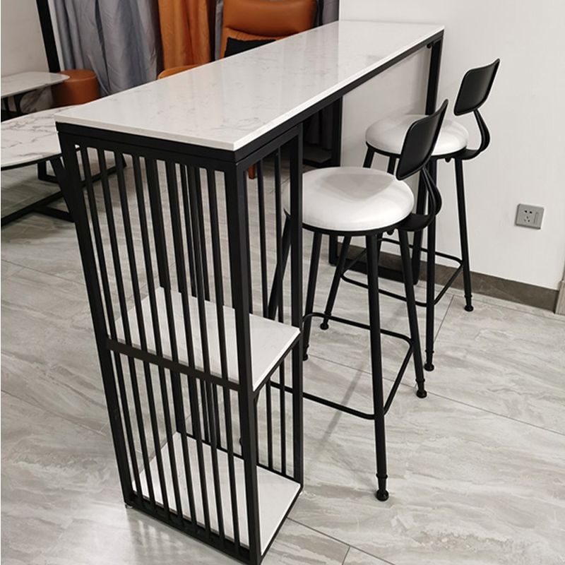 Glam Rectangle Faux Marble Pub Bar Table Iron Double Pedestal Bar Dining Table with Shelf Clearhalo 'Bar Furniture' 'Bar Tables' 'bar_tables' 'furn' 'furn_bar_tables' 'Furniture' 'furniture_bar_tables' 'Kitchen & Dining Furniture' 'kitchen&dining_furn' 'kitchen' 1200x1200_0fe785d0-f8cf-4bf7-be06-c8cd5dc63779