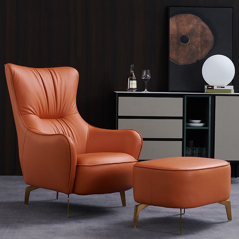 Modern Fixed Back Chair Solid Color Upholstered Genuine Leather ArmChair Clearhalo 'Accent Chairs' 'accent_chairs' 'Chairs & Seating' 'furn' 'furn_accent_chairs' 'Furniture' 'Living Room Furniture' 1200x1200_0fe7d1dd-0f41-4306-8c19-a7c2f192d7fb