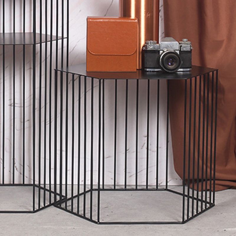 Frame Hexagon Metal End Table Set Simple Iron Sofa Side Accent Table with Storage Shelf Clearhalo 'Coffee & Accent Tables' 'End & Side Tables' 'end_side_tables' 'furn' 'furn_end_side_tables' 'Furniture' 'Living Room Furniture' 1200x1200_0fea5dd6-7ca3-49be-b1e0-d9aebb4a3226