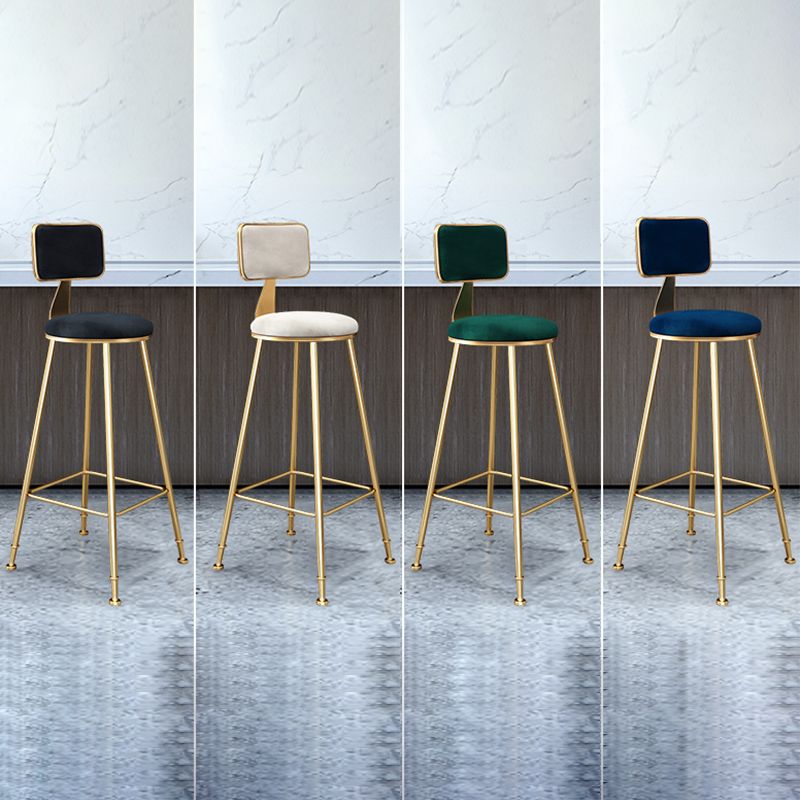 Fabric Round Seat Bar Stools Scandinavian Low Back Barstool with 4 Gold Iron Legs